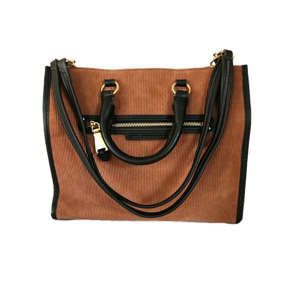 Aimee Kestenberg Handbags - Aimee Kestenberg Stockbridge Brown Corduroy Leather Triple Entry Satchel Bag